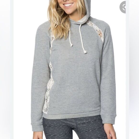 O’Neill Grey Cream Lace Hoodie Sweatshirt Women’s XL - Picture 1 of 5